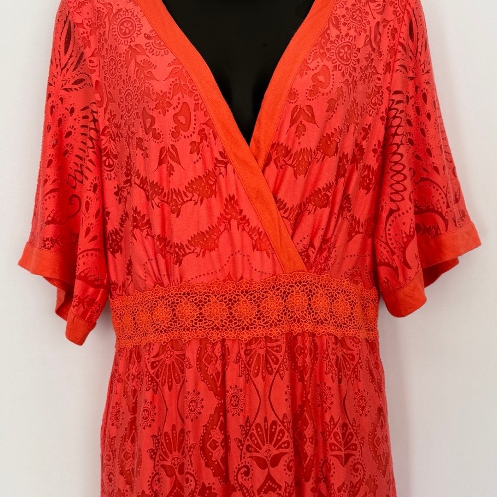 Farm Rio Anthropologie coral Devore lace maxi/ midi dress size small - Picture 9 of 10